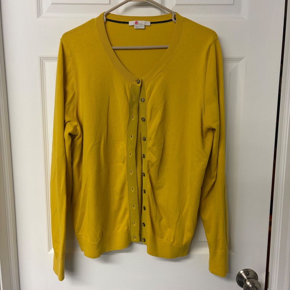 Boden Mustard Yellow Cotton Blend V-Neck Button Front Cardigan XL K0103